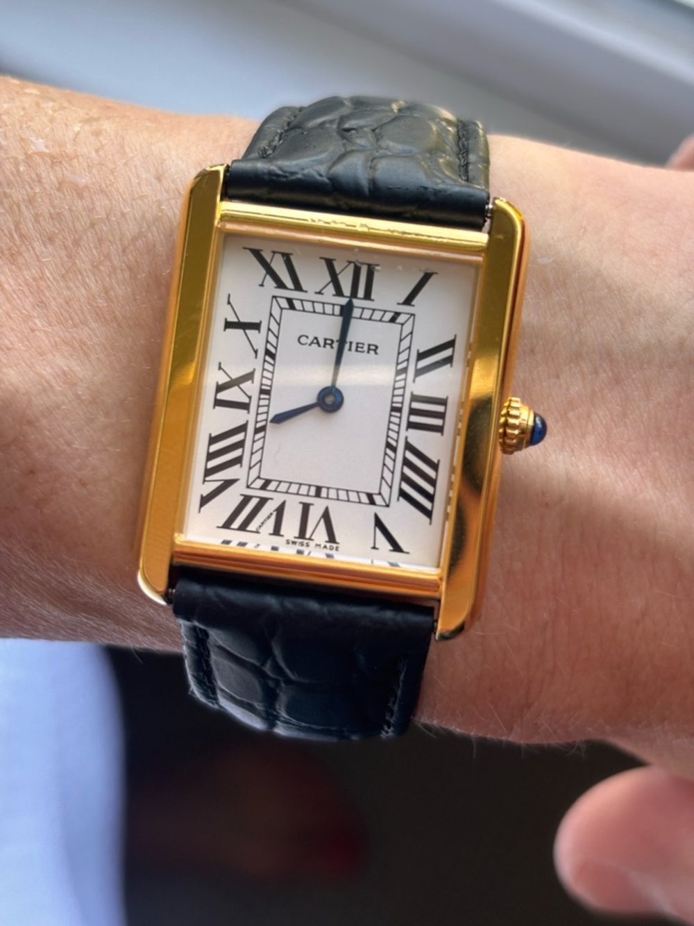 27MM Tank Gold Case Watch with Black Leather Strap - Picture 3 of 9